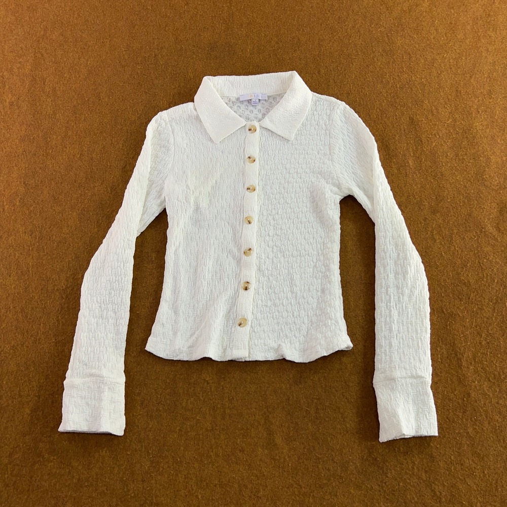 Fashion Nova Womens Small Off White Dakota Textured Button Up Shirt New